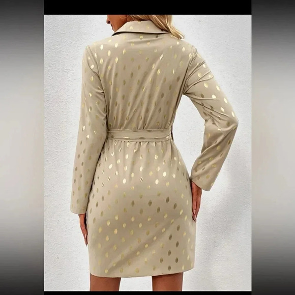SHEIN Clasi Gold Dot Print Knot Side Wrap Dress Size M - Picture 2 of 7